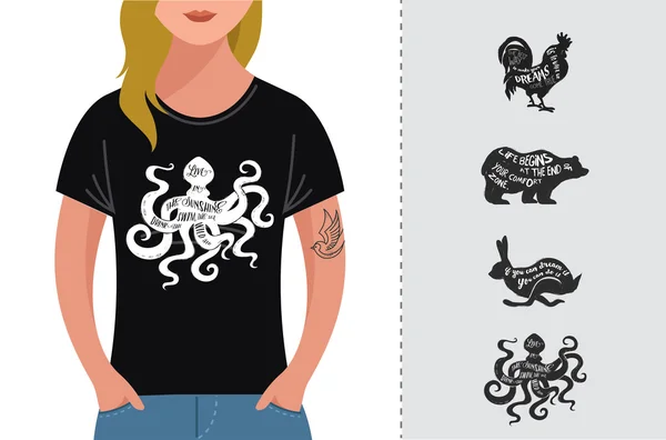 T-Shirt mit Inspiration Zitat, Hipster Vintage-Design-Set — Stockvektor