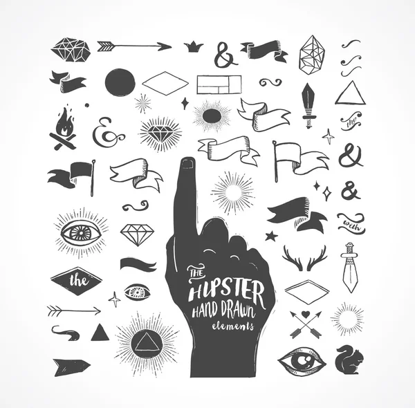 Hipster formes dessinées à la main, icônes, éléments — Image vectorielle