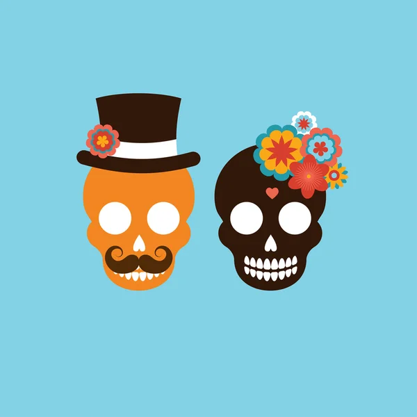 Mexican hipster skull couple — Stockvector