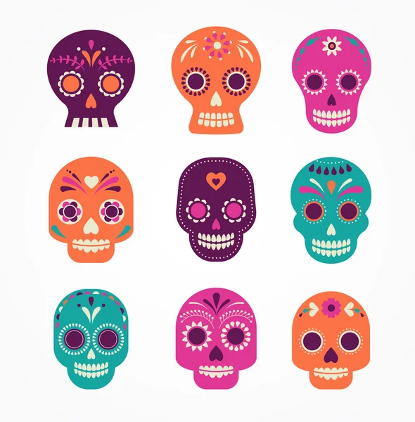 Totenschädel gesetzt, mexikanischer Tag der Toten — Stockvektor