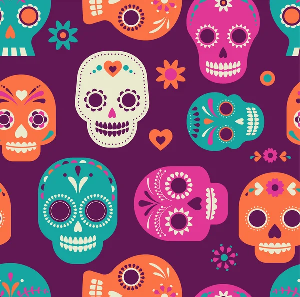 Patrón craneal, día mexicano de los muertos — Vector de stock