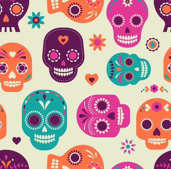 Skull pattern, Mexican day of the dead — Stockvector