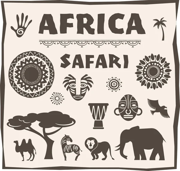 Afrika, ikon Safari dan elemen diset - Stok Vektor