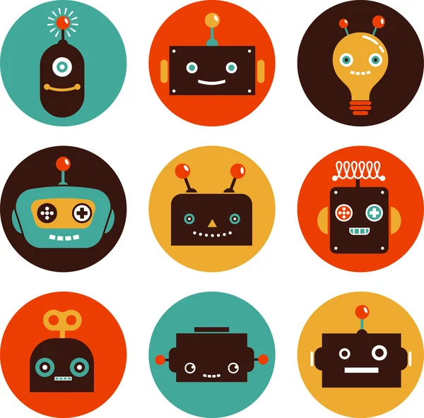 Robot icônes et personnages mignons — Image vectorielle