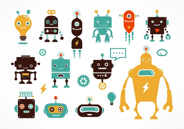 Robot iconos lindos y personajes — Vector de stock