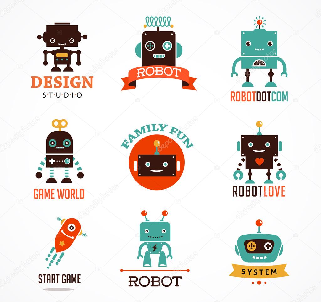 Robot cute icons and characters