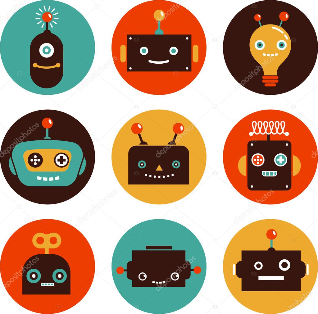 Robot cute icons and characters