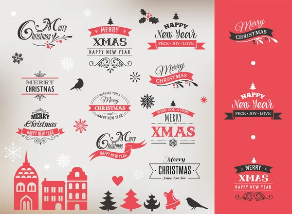 Colección de diseño navideño, letras y elementos tipográficos — Vector de stock