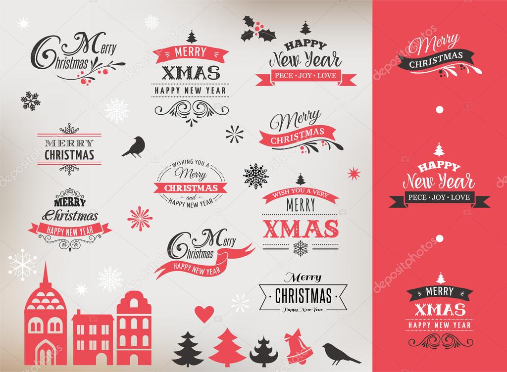 Christmas design collection, lettering and typographic elements