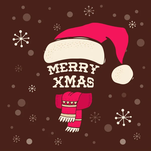 Frohe Weihnachten - Weihnachtsmann mit Strickmütze und Schriftzug — Stockvektor