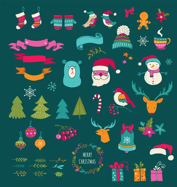 Elementos de design de Natal - símbolos Doodle Xmas, ícones — Vetor de Stock