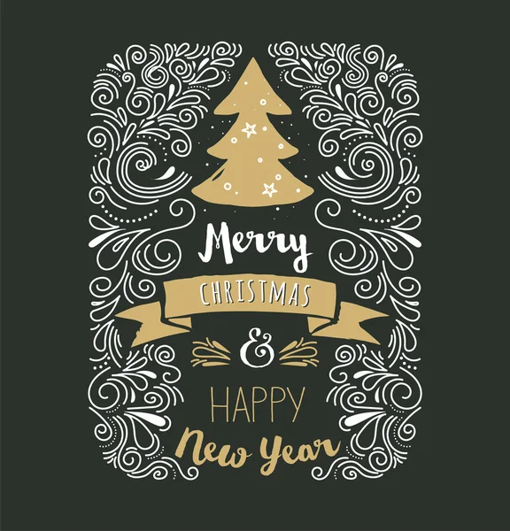 Pizarra, Estilo vintage, Árbol de Navidad — Vector de stock