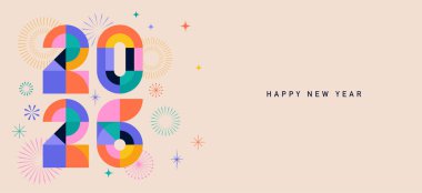 Renkli geometrik yeni yıl 2026 afişi. Vektör illüstrasyonu.