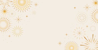 Noel, Yeni Yıl ve 4 Temmuz tasarımları için altın soyut havai fişek arka planı. Minimalist modern vektör illüstrasyonu.
