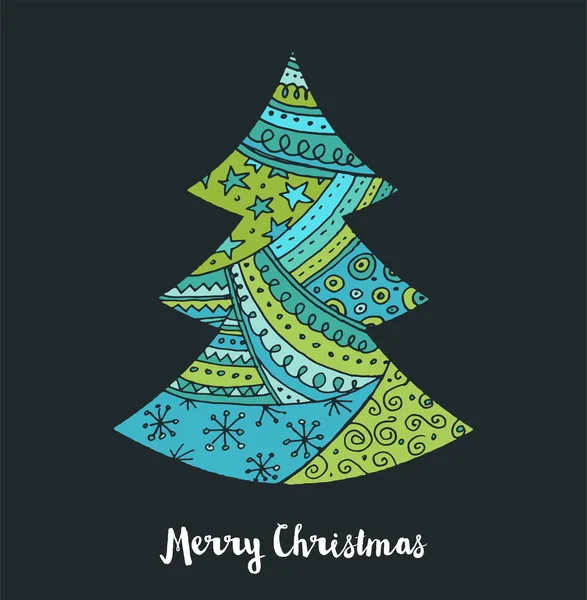 Hand drawn black Christmas tree with doodles — Stock Vector