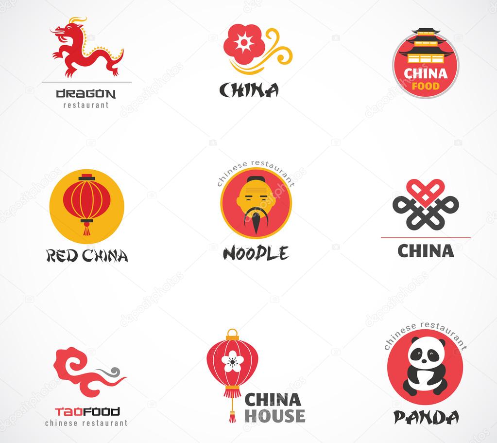 Chinese restaurant and coffee shops icons, menu design, elements
