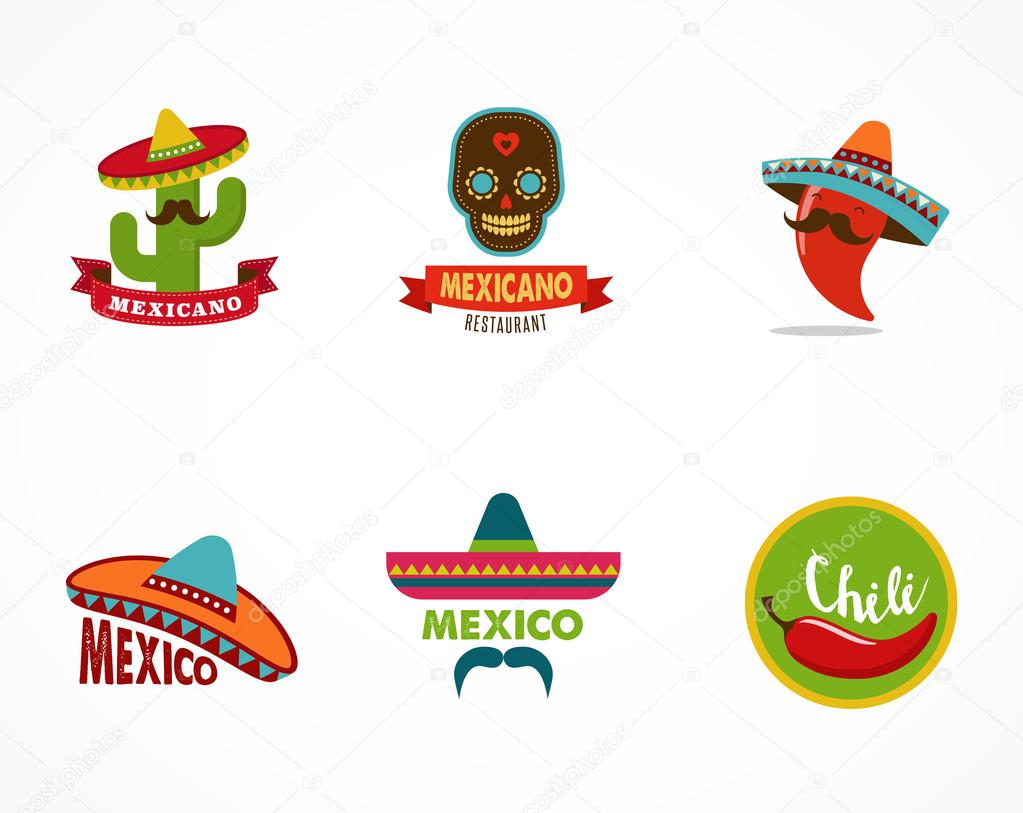 Mexican food icons, menu elements for restaurant and cafe