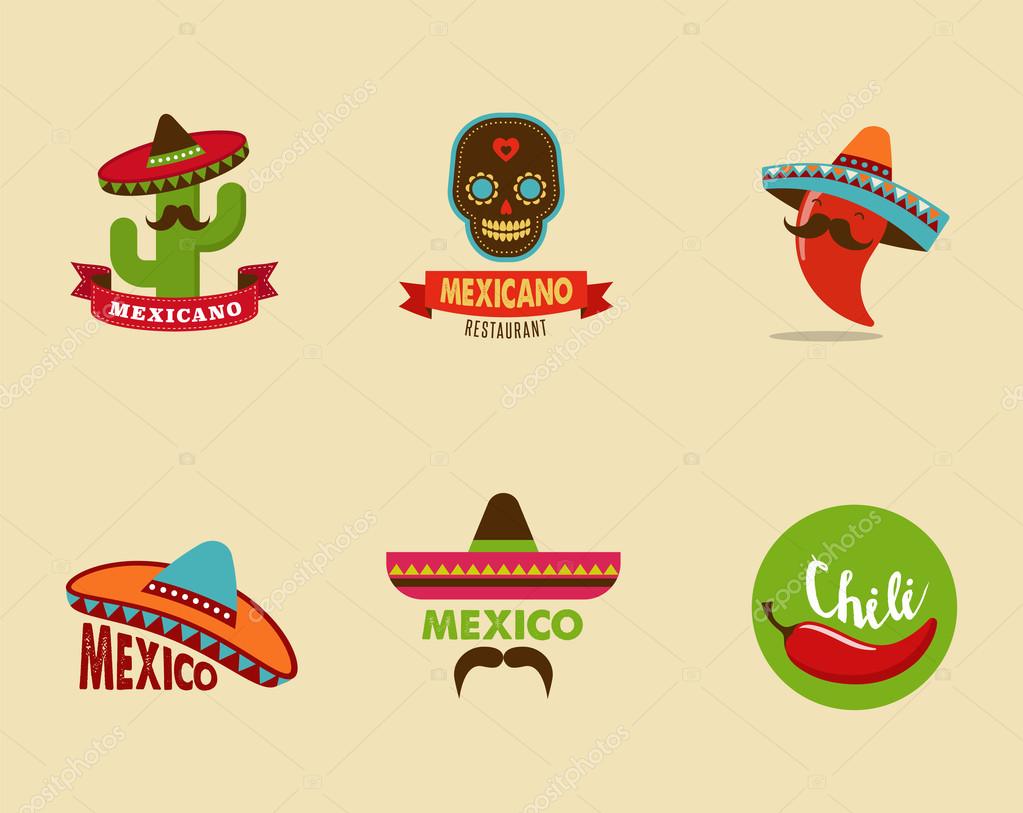 Mexican food icons, menu elements for restaurant and cafe