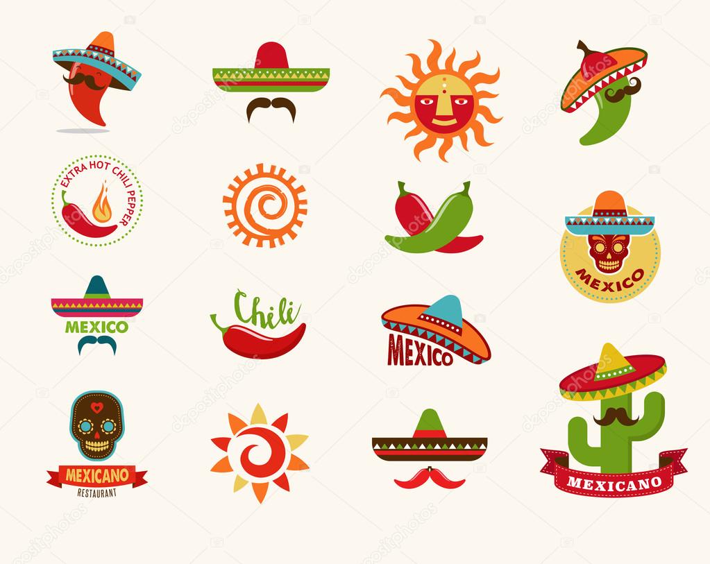 Mexican food icons, menu elements for restaurant and cafe