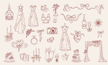 Düğün eli garip çizimler ve elementler çizdi. Akdeniz, İtalya ve Fransa resimlere ilham kaynağı oldu. Zarif romantik tasarım, tarihi kaydetmek için mükemmel, gelin duşu davetiyesi ve düğün