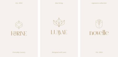 Lüks zarif çiçek serisi sanat logosu tasarımı seti. Minimalist altın doğrusal çiçek simgeleri koleksiyonu... modern vektör illüstrasyonu.