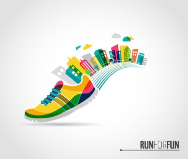 Vector poster - running, sport shoe and the city clipart