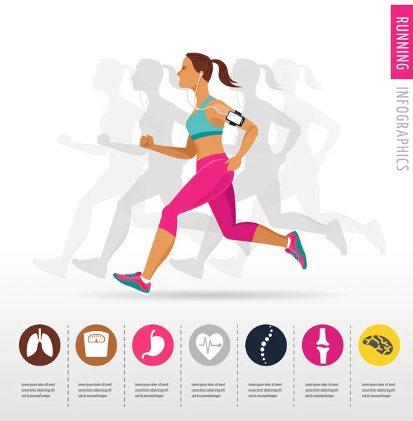 Vrouw lopen, joggen - infographic — Stockvector