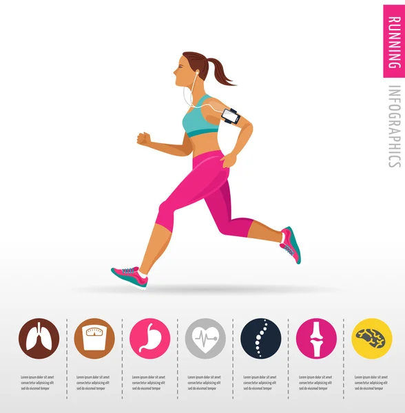 Mujer corriendo, trotando - infografía — Archivo Imágenes Vectoriales