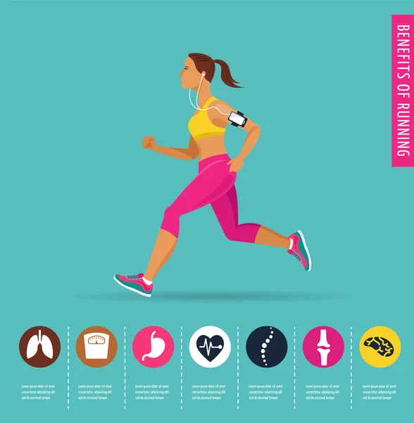 Mujer corriendo, trotando - infografía — Archivo Imágenes Vectoriales