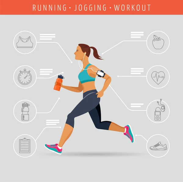 Woman running, jogging - infographic — Stock Vector