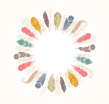 Hand drawn bohemian, tribal, ethnic feather background clipart