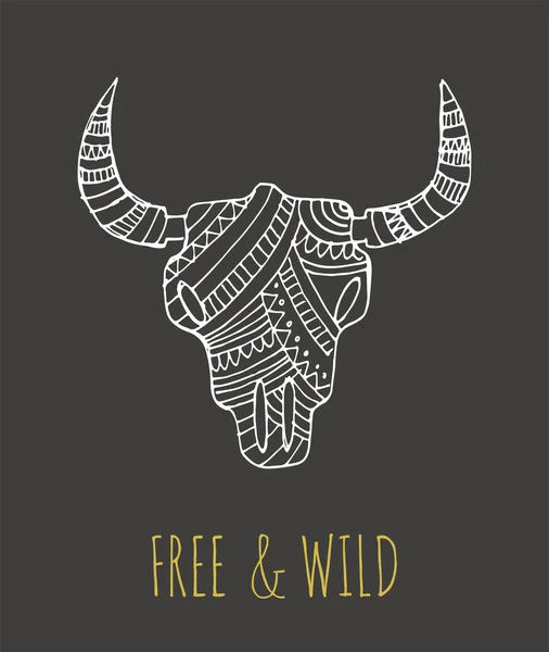 Bohemien stijl Bull Skull poster — Stockvector