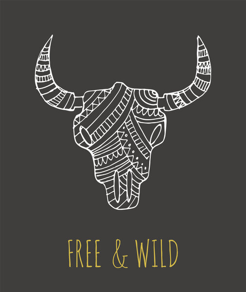 Bohemian style Bull Skull poster
