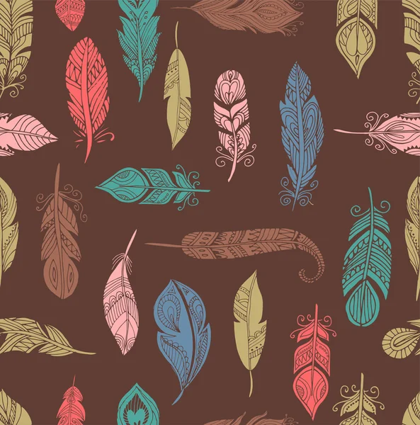 Bohemian style feathers seamless pattern — Stock Vector