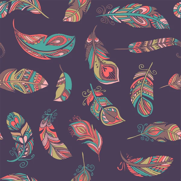 Bohemian style feathers seamless pattern — Stock Vector