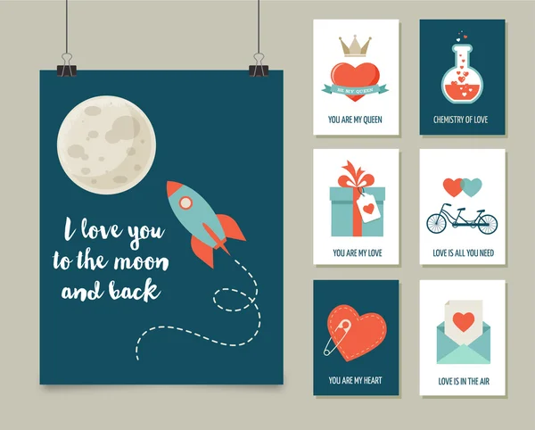 Set de cartes de voeux Saint Valentin — Image vectorielle