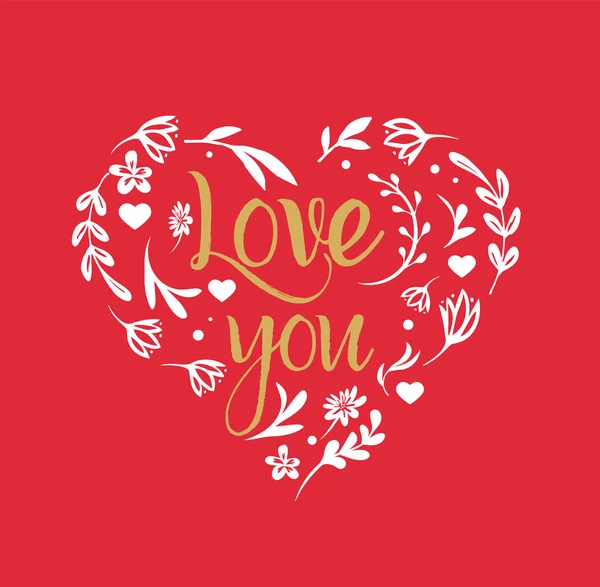 Valentines kaart met bloemen in hart vorm — Stockvector