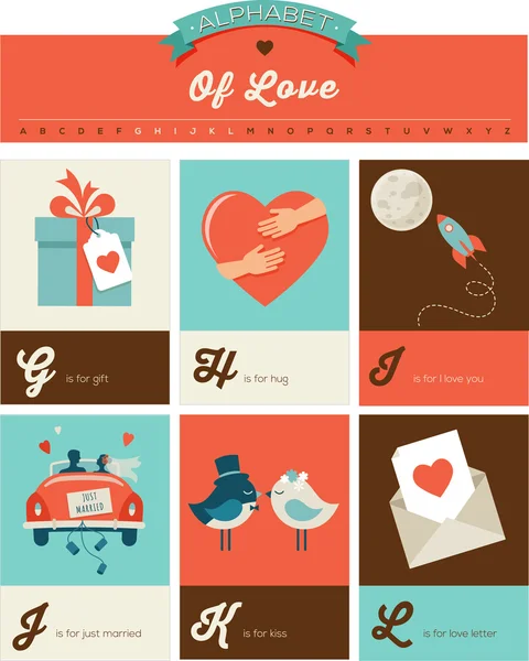 Día de San Valentín ABC, cartel del alfabeto — Archivo Imágenes Vectoriales