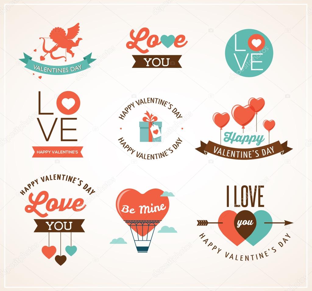 Valentines day icons, lettering and elements