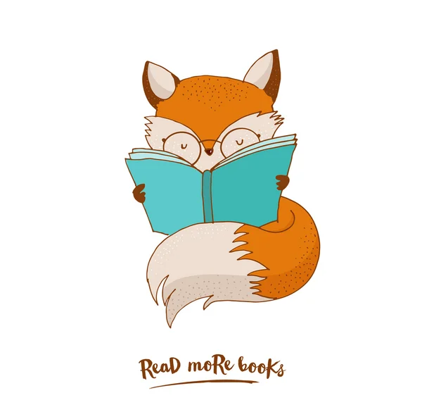 Kitap okumak, kart greetin Fox, akıllı — Stok Vektör