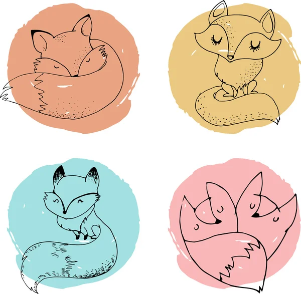 Personajes de Fox, lindo, ilustraciones encantadoras — Vector de stock