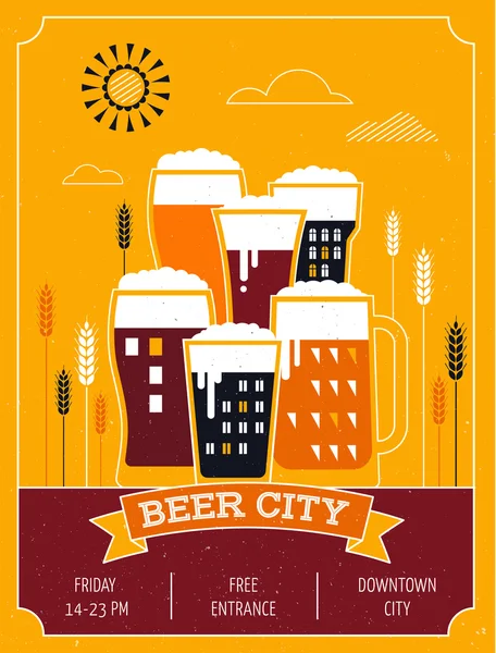 Festival de la bière dans la ville, affiche de l'événement — Image vectorielle