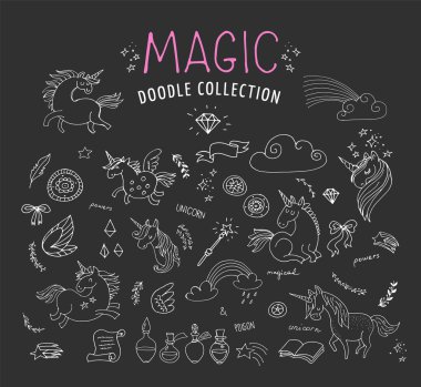 çekilmiş, büyü, tek boynuzlu at ve peri karalamalar el