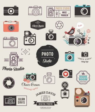 Fotoğrafçı, kameralar, fotoğraf stüdyosu öğeleri, Icons set