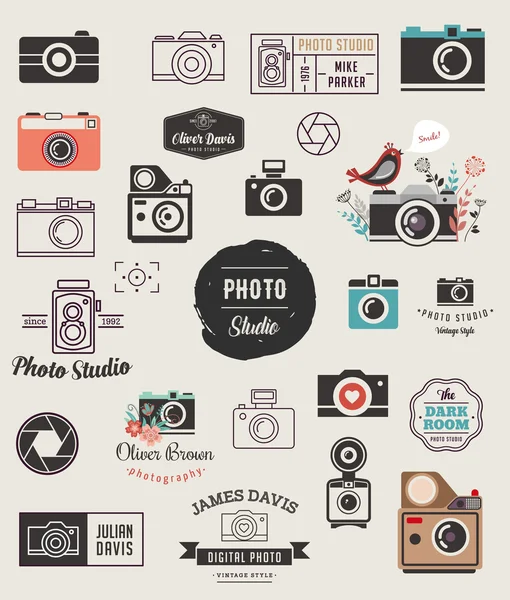 Fotoğrafçı, kameralar, fotoğraf stüdyosu öğeleri, Icons set
