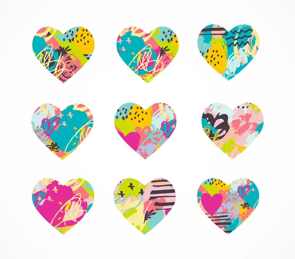 Elle çizilmiş, boyalı vektör renkli heart Icons set — Stok Vektör