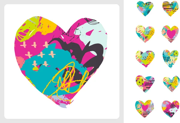 Elle çizilmiş, boyalı vektör renkli heart Icons set — Stok Vektör