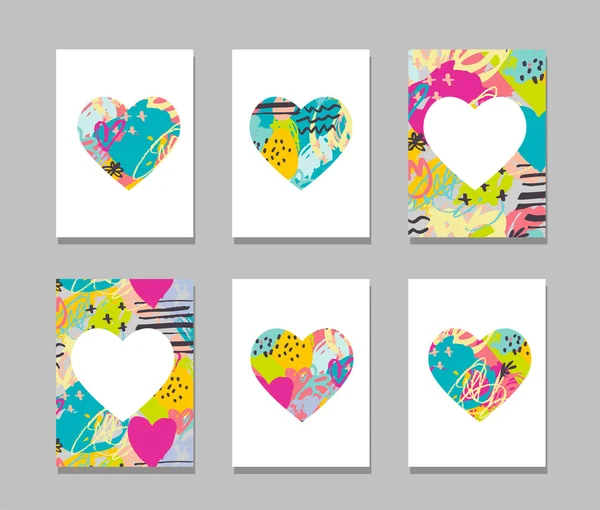 Dessiné à la main, peint vecteur coloré icônes de coeur ensemble — Image vectorielle