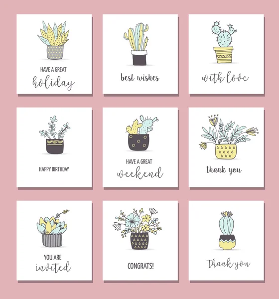 Cute hand drawn cactus cards set — Stock Illustration Cute hand drawn cactus cards set Stock Illustration