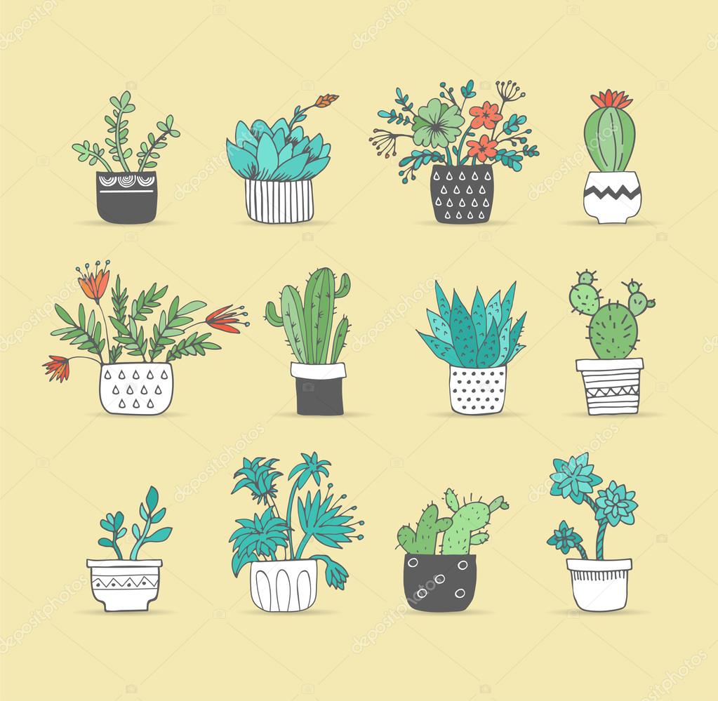 Vetores de Coleta Vetorial De Cactos Desenho Desenhado À Mão Conjunto De  Desenho Animado Ilustração e mais imagens de Flor - iStock